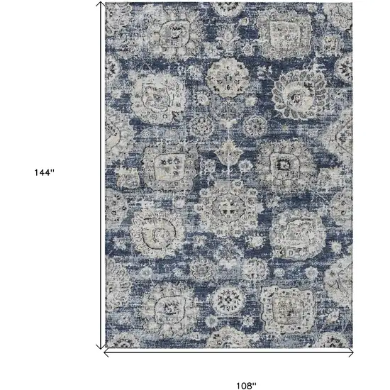 Navy Blue And Gray Floral Washable Indoor Outdoor Area Rug Photo 3
