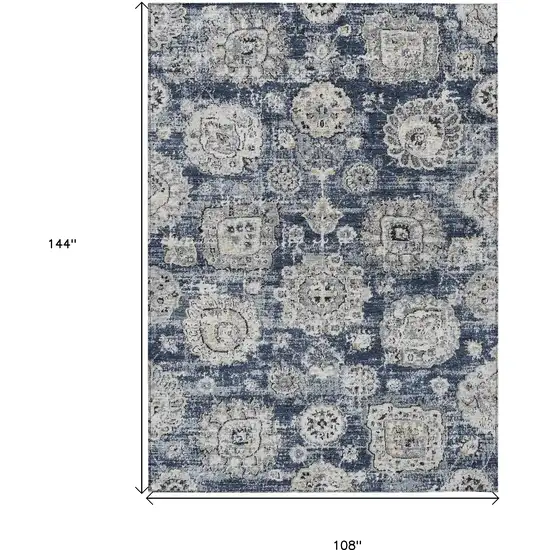 Navy Blue And Gray Floral Washable Indoor Outdoor Area Rug Photo 3