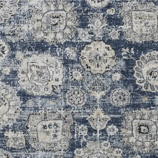 Navy Blue And Gray Floral Washable Indoor Outdoor Area Rug Photo 4