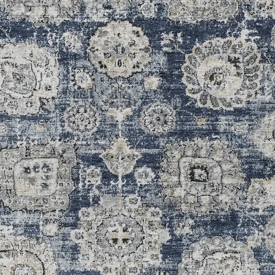 Navy Blue And Gray Floral Washable Indoor Outdoor Area Rug Photo 4