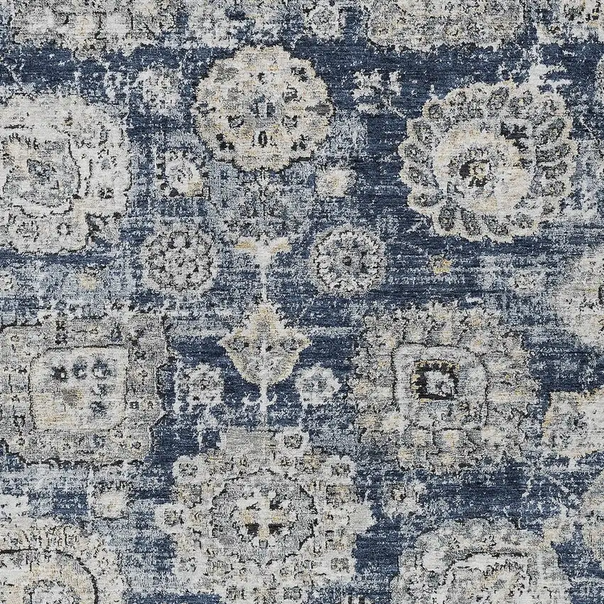 Navy Blue And Gray Floral Washable Indoor Outdoor Area Rug Photo 4