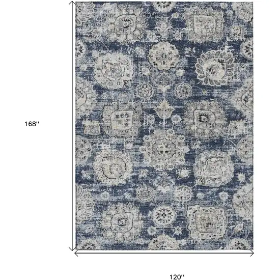 Navy Blue And Gray Floral Washable Indoor Outdoor Area Rug Photo 3