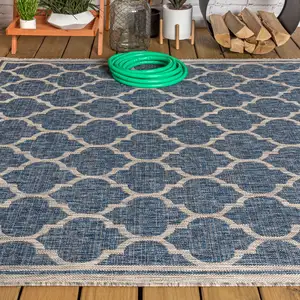 Photo of Navy Blue And Gray Geometric Indoor Outdoor Area Rug