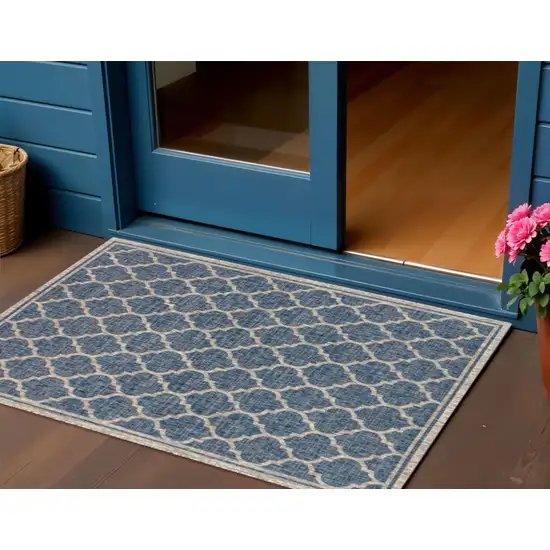 Navy Blue And Gray Geometric Indoor Outdoor Area Rug Photo 1