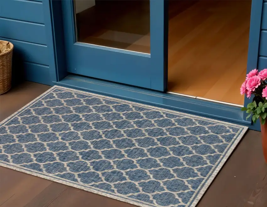 Navy Blue And Gray Geometric Indoor Outdoor Area Rug Photo 1