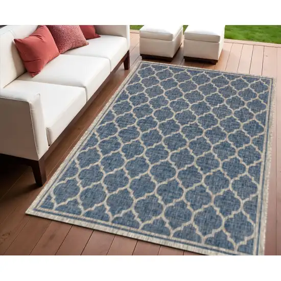 Navy Blue And Gray Geometric Indoor Outdoor Area Rug Photo 1