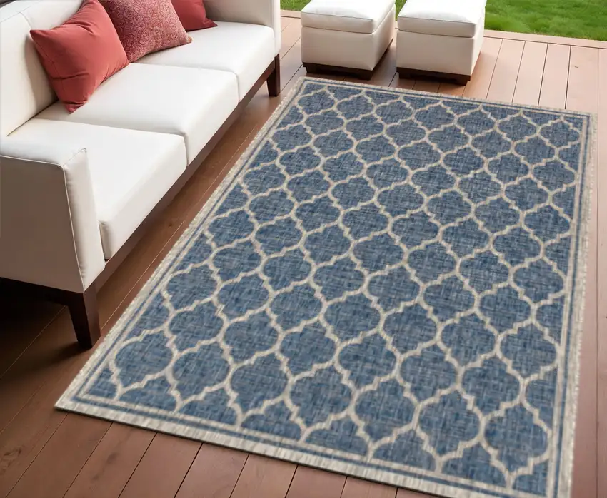 Navy Blue And Gray Geometric Indoor Outdoor Area Rug Photo 1