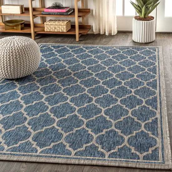 Navy Blue And Gray Geometric Indoor Outdoor Area Rug Photo 6