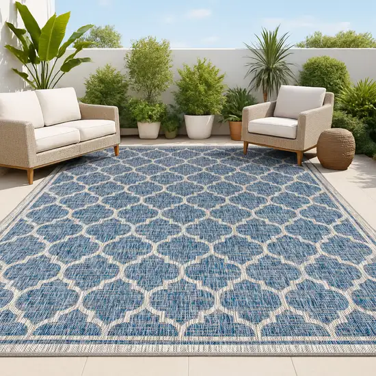 Navy Blue And Gray Geometric Indoor Outdoor Area Rug Photo 4