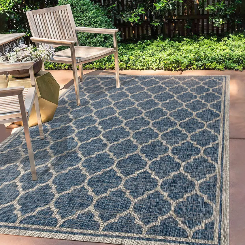 Navy Blue And Gray Geometric Indoor Outdoor Area Rug Photo 8