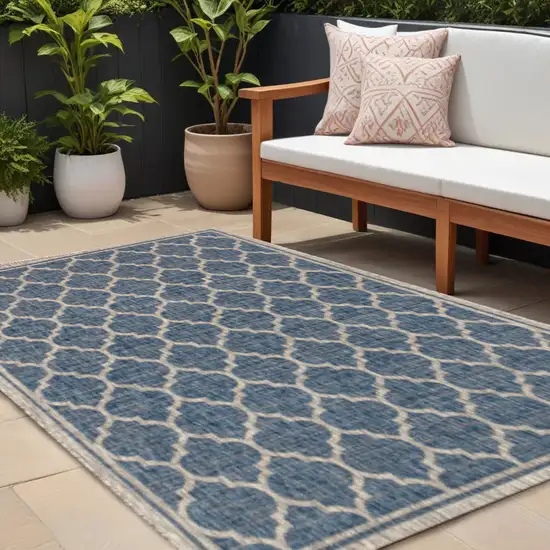 Navy Blue And Gray Geometric Indoor Outdoor Area Rug Photo 1