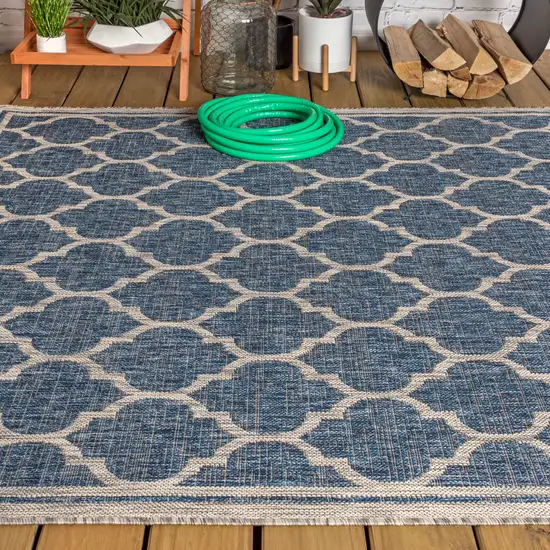 Navy Blue And Gray Geometric Indoor Outdoor Area Rug Photo 7