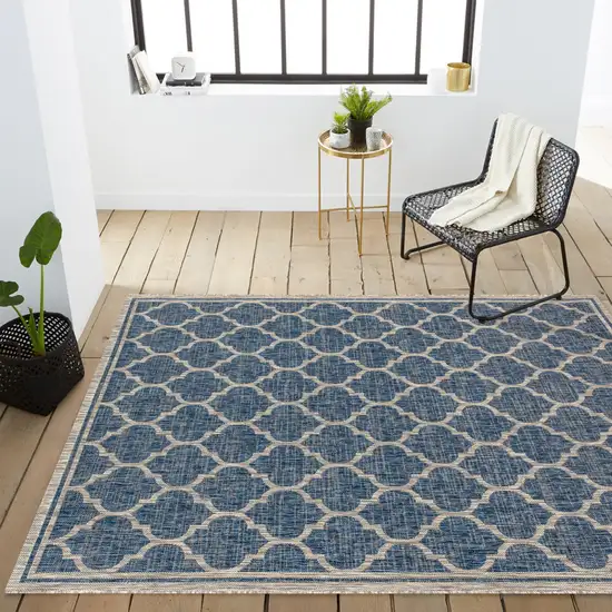 Navy Blue And Gray Geometric Indoor Outdoor Area Rug Photo 9
