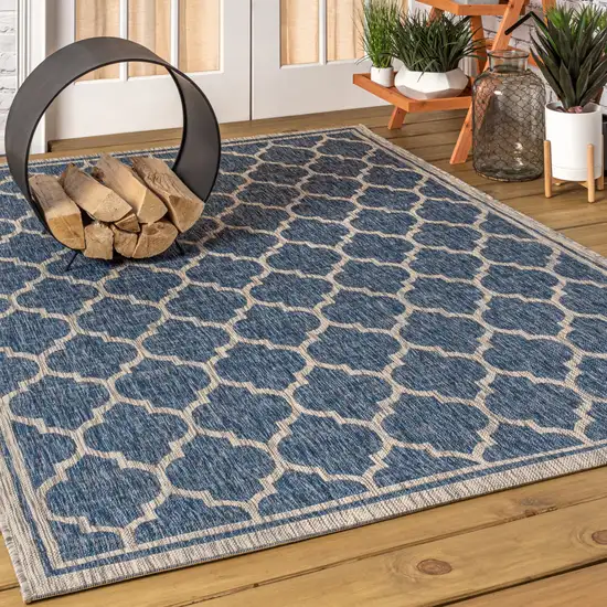 Navy Blue And Gray Geometric Indoor Outdoor Area Rug Photo 5