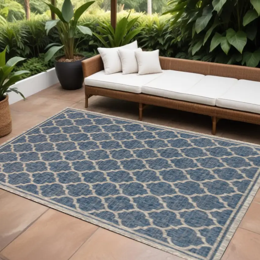 Navy Blue And Gray Geometric Indoor Outdoor Area Rug Photo 1