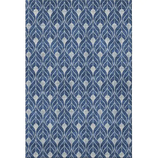 Navy Blue And Gray Geometric Washable Area Rug With UV Protection Photo 3