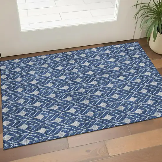 Navy Blue And Gray Geometric Washable Area Rug With UV Protection Photo 1