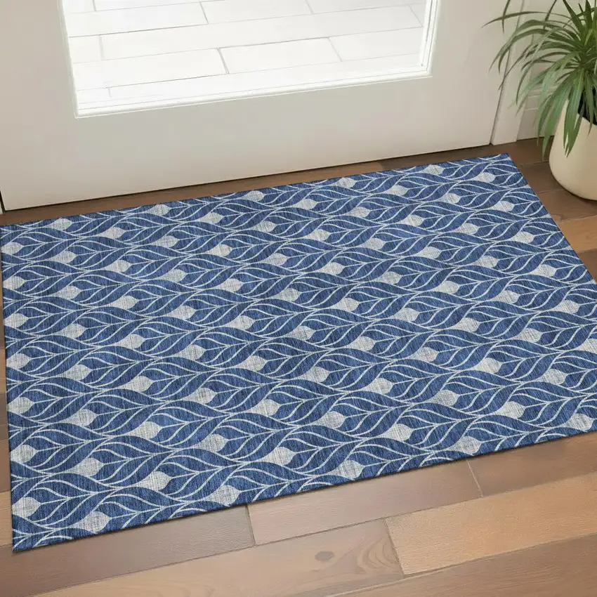 Navy Blue And Gray Geometric Washable Area Rug With UV Protection Photo 1
