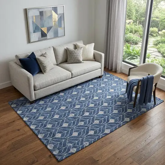 Navy Blue And Gray Geometric Washable Area Rug With UV Protection Photo 1