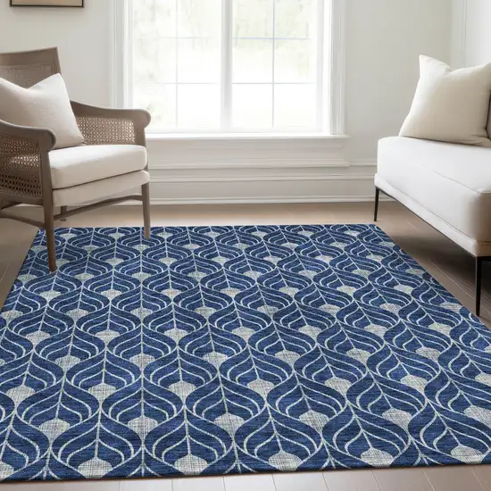 Navy Blue And Gray Geometric Washable Area Rug With UV Protection Photo 5