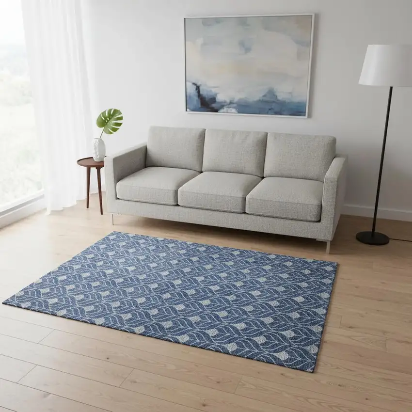 Navy Blue And Gray Geometric Washable Area Rug With UV Protection Photo 2