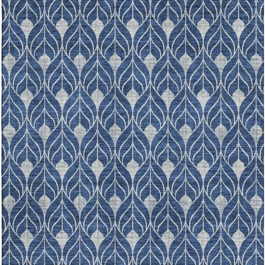 Navy Blue And Gray Geometric Washable Area Rug With UV Protection Photo 2