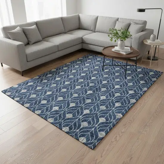 Navy Blue And Gray Geometric Washable Area Rug With UV Protection Photo 2