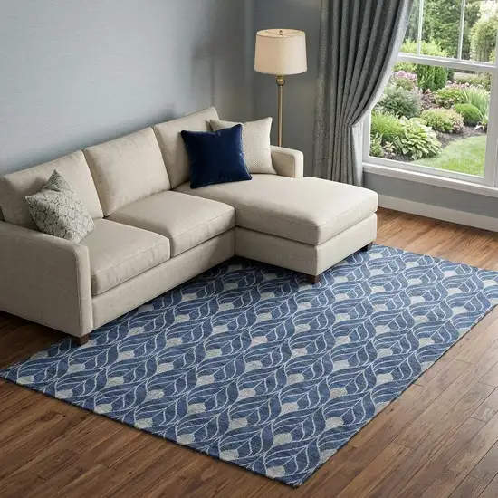 Navy Blue And Gray Geometric Washable Area Rug With UV Protection Photo 1
