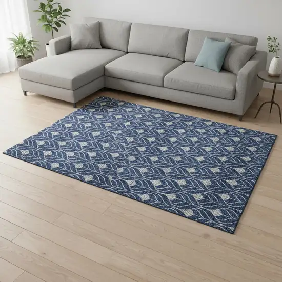 Navy Blue And Gray Geometric Washable Area Rug With UV Protection Photo 2