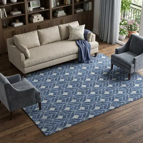 Navy Blue And Gray Geometric Washable Area Rug With UV Protection Photo 1