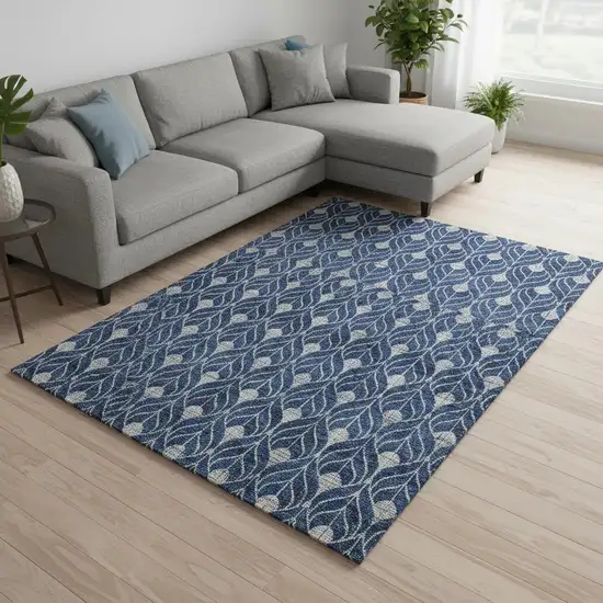 Navy Blue And Gray Geometric Washable Area Rug With UV Protection Photo 2