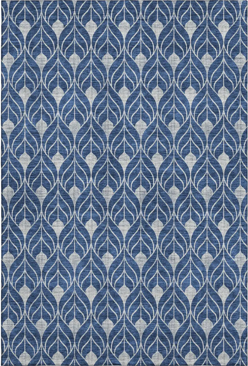 Navy Blue And Gray Geometric Washable Area Rug With UV Protection Photo 1