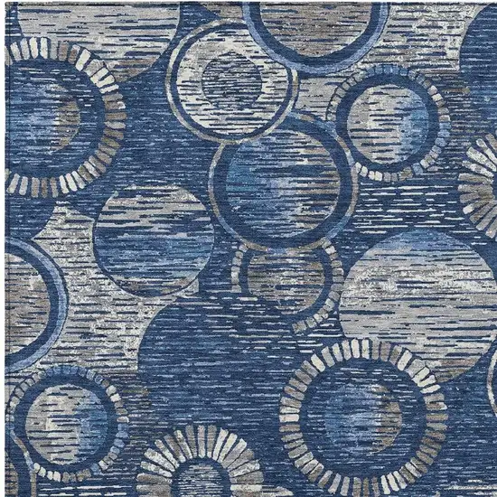 Navy Blue And Gray Geometric Washable Indoor Outdoor Area Rug Photo 5