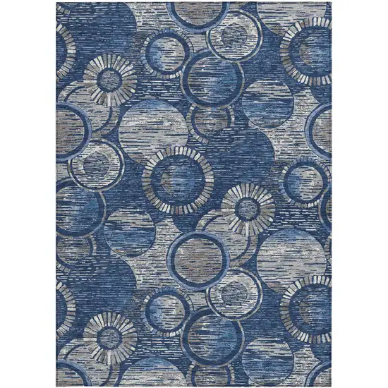 Navy Blue And Gray Geometric Washable Indoor Outdoor Area Rug Photo 3