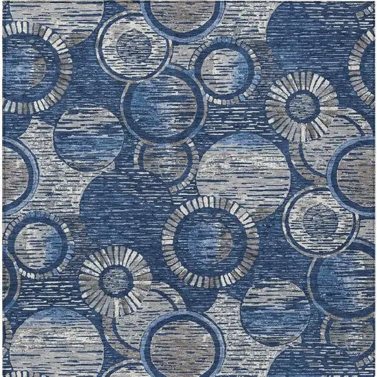 Navy Blue And Gray Geometric Washable Indoor Outdoor Area Rug Photo 3