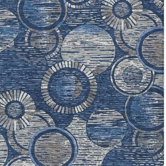 Navy Blue And Gray Geometric Washable Indoor Outdoor Area Rug Photo 5