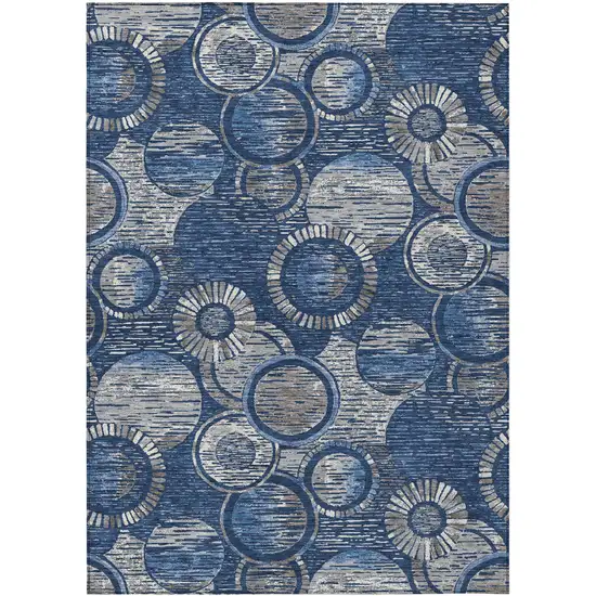 Navy Blue And Gray Geometric Washable Indoor Outdoor Area Rug Photo 1