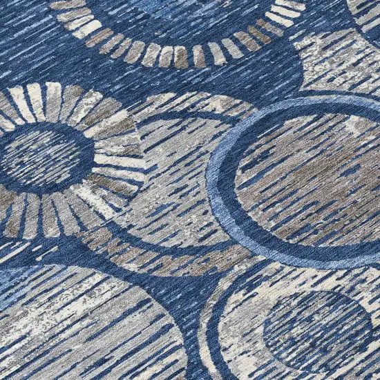 Navy Blue And Gray Geometric Washable Indoor Outdoor Area Rug Photo 5