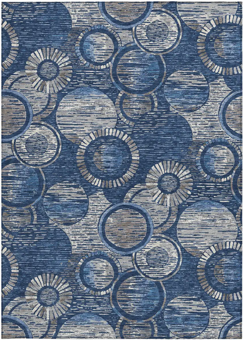 Navy Blue And Gray Geometric Washable Indoor Outdoor Area Rug Photo 3