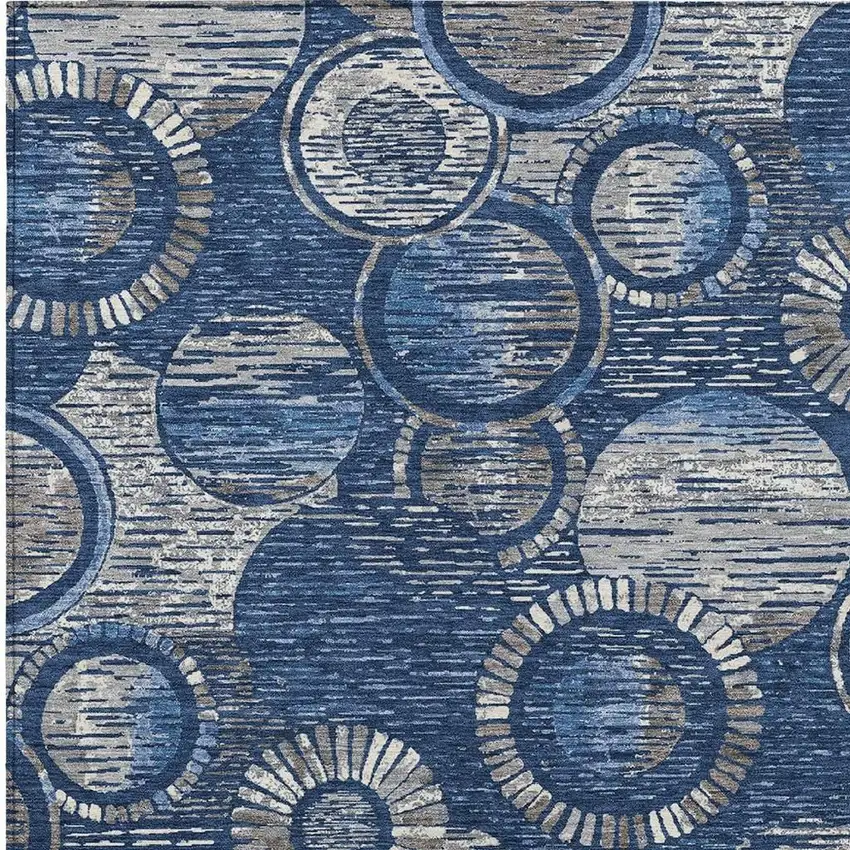 Navy Blue And Gray Geometric Washable Indoor Outdoor Area Rug Photo 5