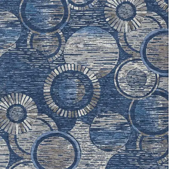 Navy Blue And Gray Geometric Washable Indoor Outdoor Area Rug Photo 5
