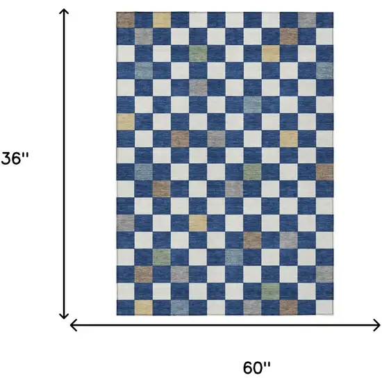 Navy Blue And Gray Geometric Washable Indoor Outdoor Area Rug Photo 9