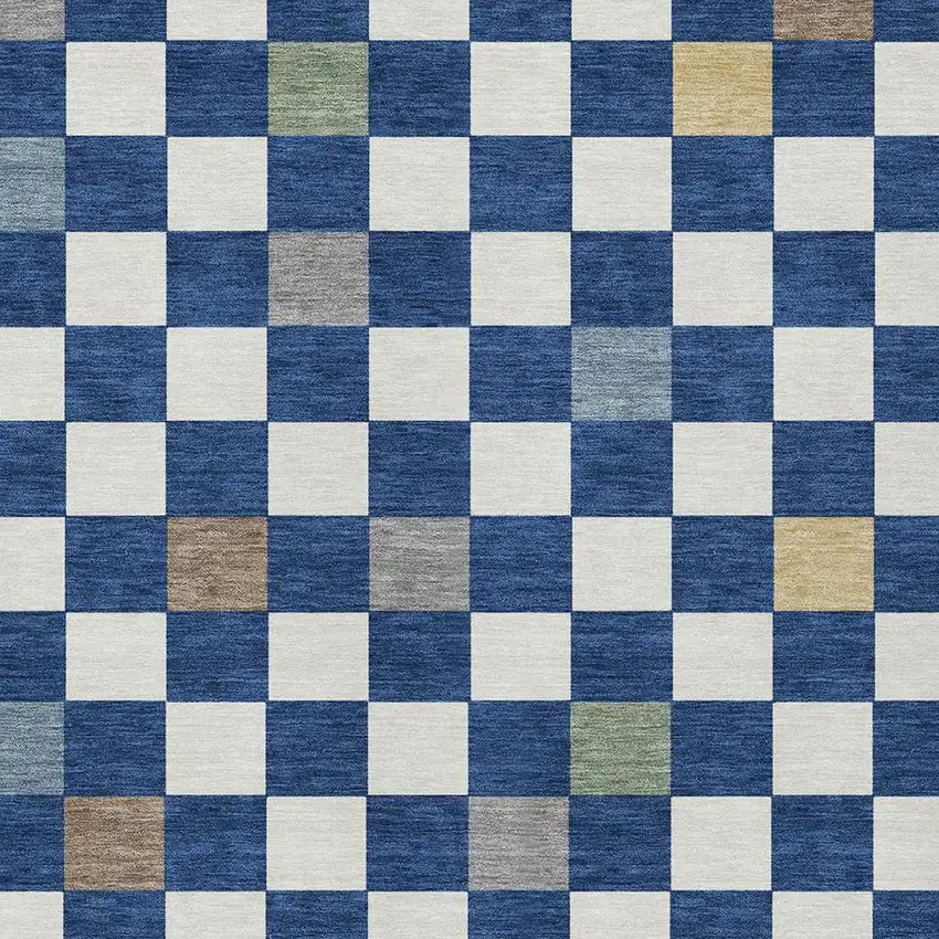 Navy Blue And Gray Geometric Washable Indoor Outdoor Area Rug Photo 3