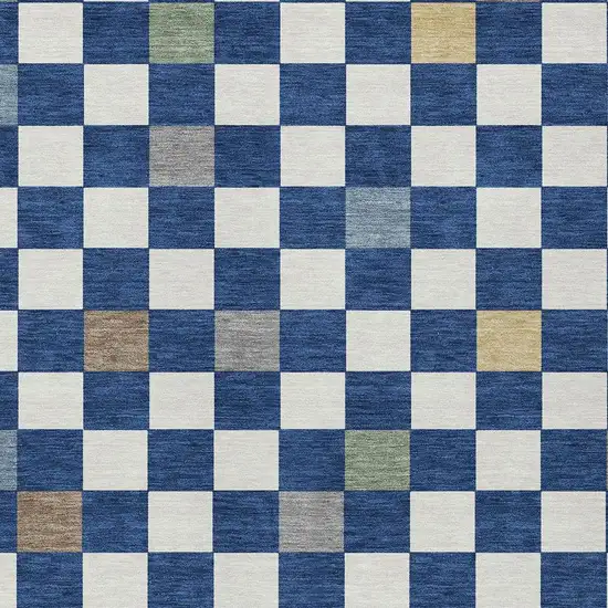 Navy Blue And Gray Geometric Washable Indoor Outdoor Area Rug Photo 5