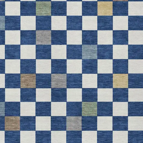 Navy Blue And Gray Geometric Washable Indoor Outdoor Area Rug Photo 3