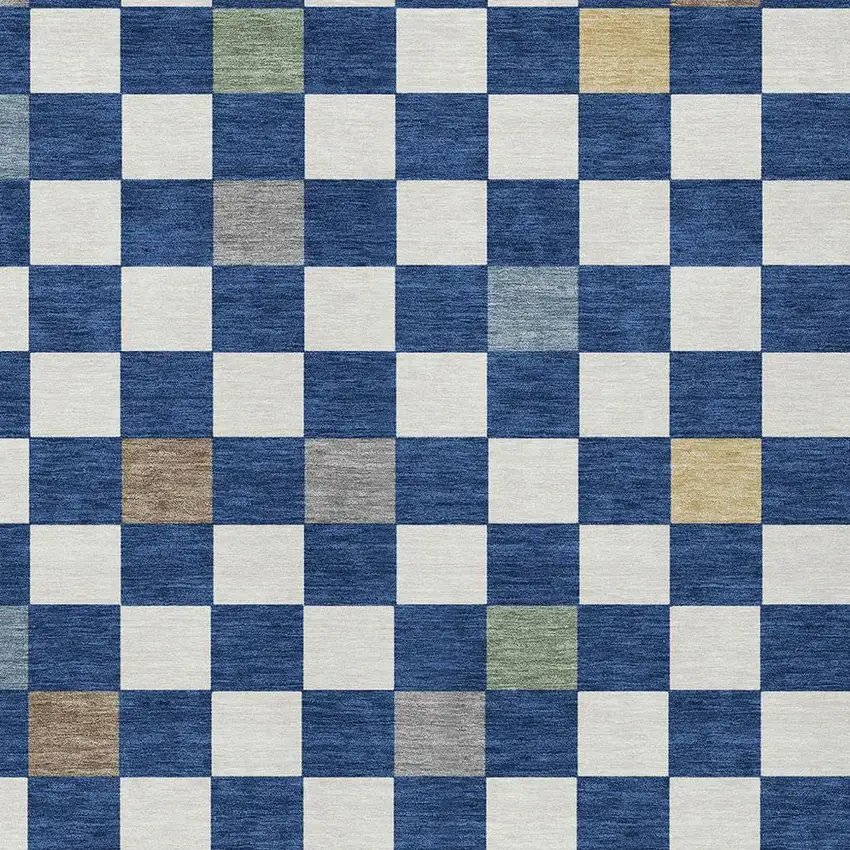 Navy Blue And Gray Geometric Washable Indoor Outdoor Area Rug Photo 3
