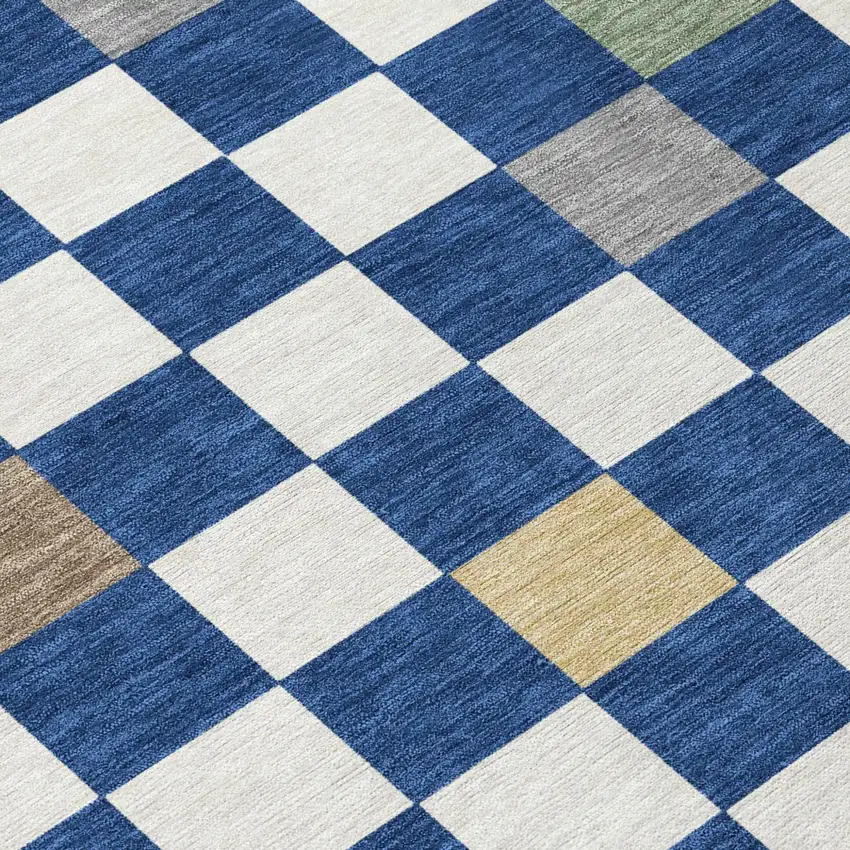 Navy Blue And Gray Geometric Washable Indoor Outdoor Area Rug Photo 8