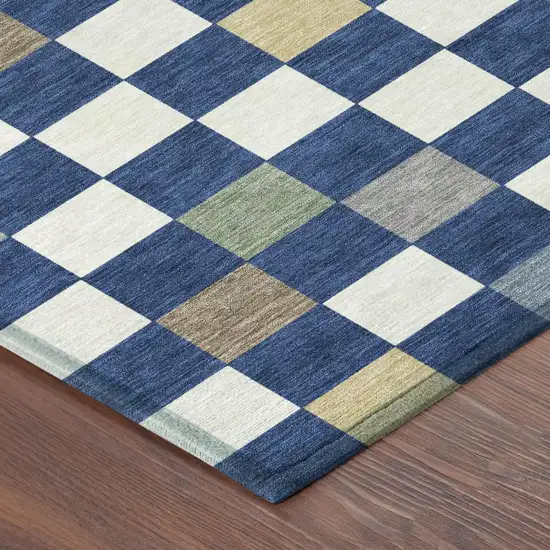 Navy Blue And Gray Geometric Washable Indoor Outdoor Area Rug Photo 7