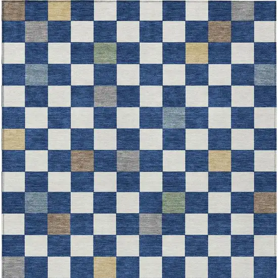 Navy Blue And Gray Geometric Washable Indoor Outdoor Area Rug Photo 4