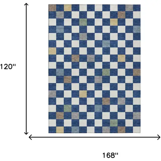 Navy Blue And Gray Geometric Washable Indoor Outdoor Area Rug Photo 9